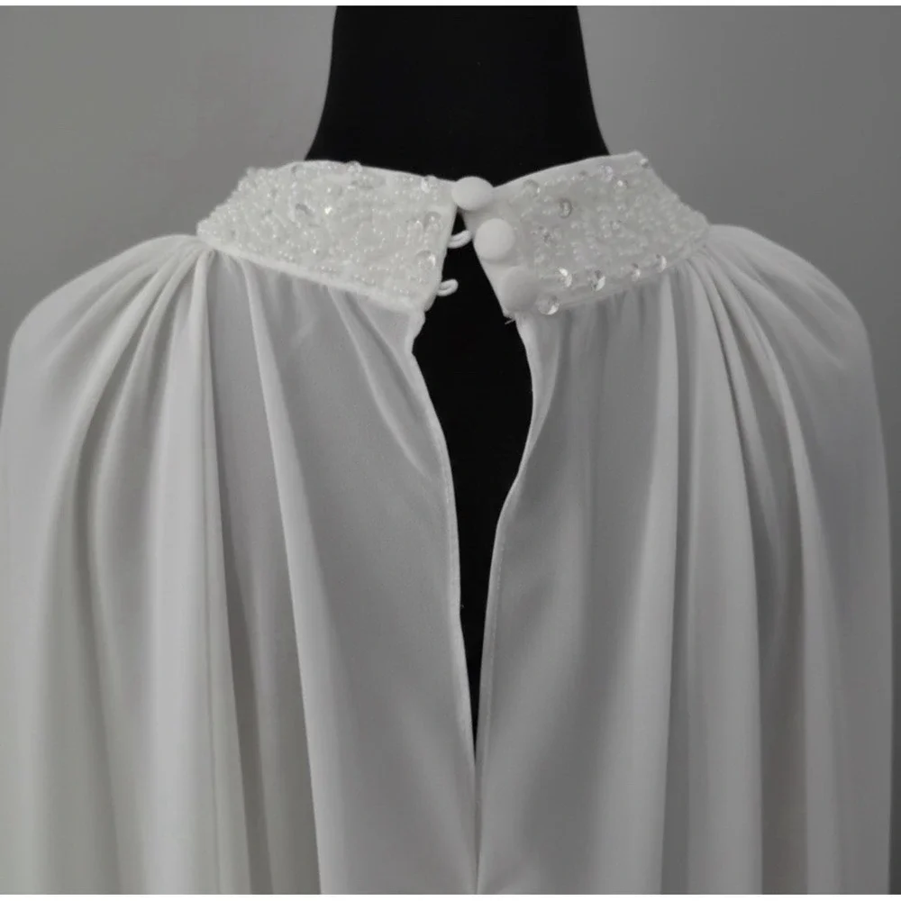 Bridal Crystal Beaded Chiffon Wedding Cape Jacket | Off White Cover Up